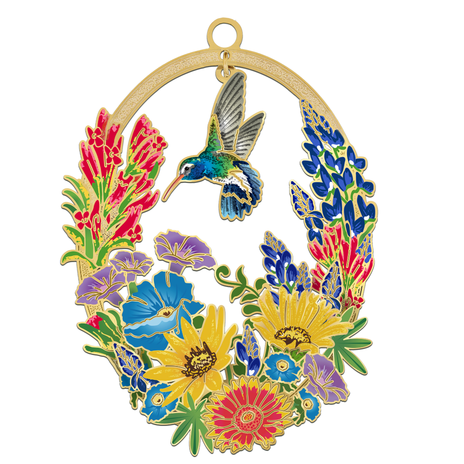 A Hummingbird in Wildflowers Ornament